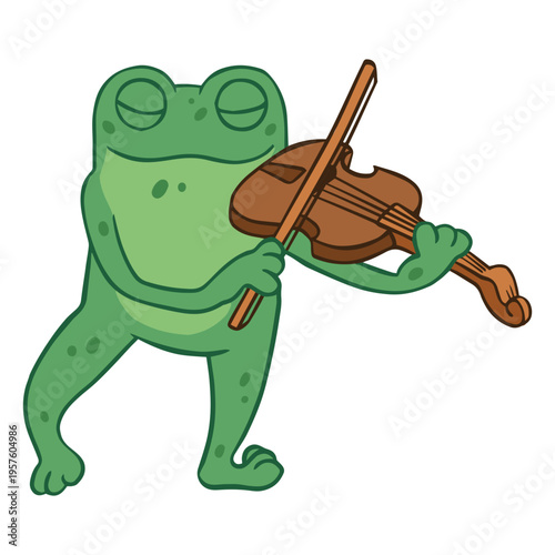 Funny frog performing violin
