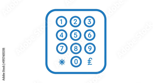A blue icon depicting a numeric keypad with numbers symbols and a pound sign high quality