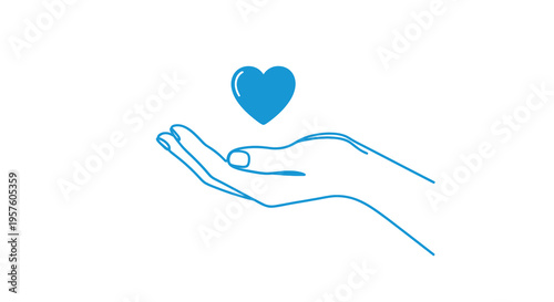 A blue heart is held gently within an outlined open hand symbolizing care high quality professional