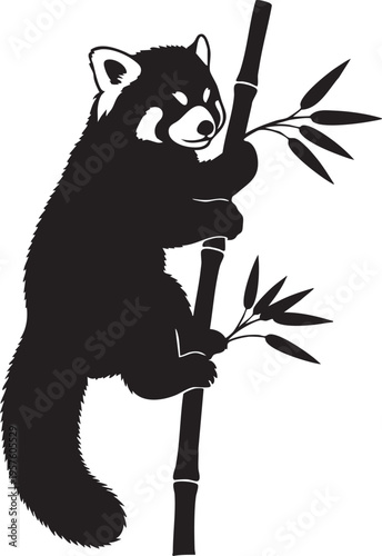 Red panda climbing a bamboo tree silhouette