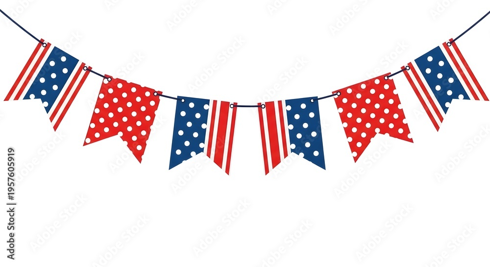 Obraz premium Independence day patriotic banner with american flags and polka dots