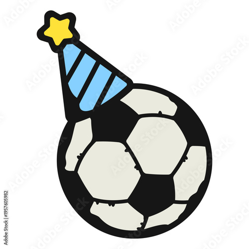Soccer ball with a birthday hat on it