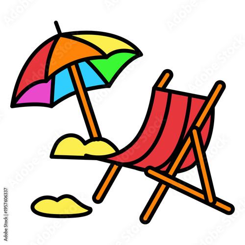 Colorful beach chair and umbrella