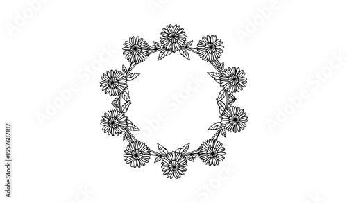 Minimal chrysanthemum wreath line art November birth flower botanical outline vector design