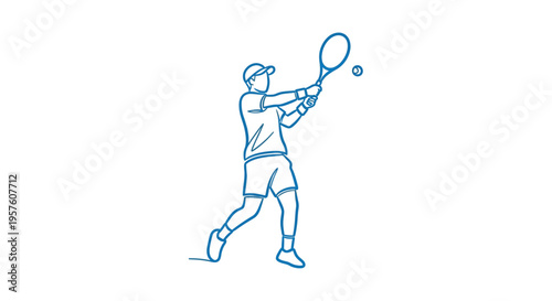 Simple blue line drawing of a tennis player preparing to hit a ball high quality professional