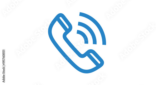 A simple blue outline of a telephone handset with radiating signal waves high quality professional detailed