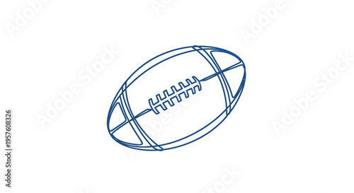 A simple blue line drawing depicts an american football with classic lacing details high quality professional