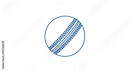 A simple line drawing depicts a cricket ball with its stitched seam clearly visible high quality