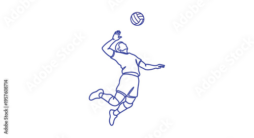 A minimalist sketch depicts a volleyball player leaping to spike the ball high quality professional detailed