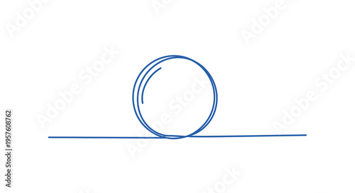 A simple line drawing depicts a circular object resting on a horizontal line high quality professional