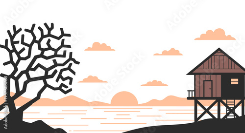 Traditional Stilt House by the Water.