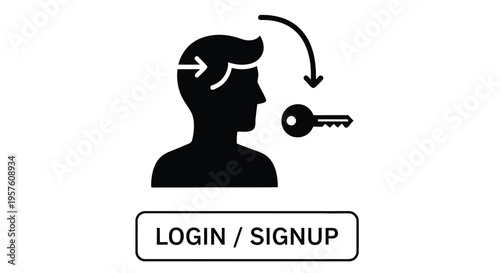 Silhouette of a head with a key and login signup button below