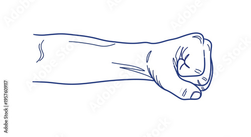 A simple line drawing depicts a clenched fist with an outstretched arm and hand high quality