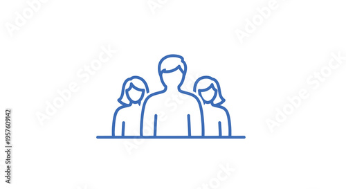 A simple blue line drawing depicting three people standing closely together high quality professional detailed modern