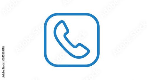 A simple blue outline of a telephone handset inside a rounded square frame high quality professional