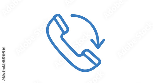 A simple blue line drawing depicts a telephone receiver with a curved arrow high quality professional