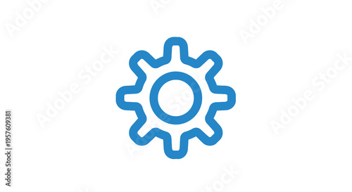 A simple blue glyph depicting a gear or cogwheel commonly representing settings high quality professional detailed