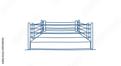 A simple line drawing depicts a boxing ring with ropes and corner posts high quality professional