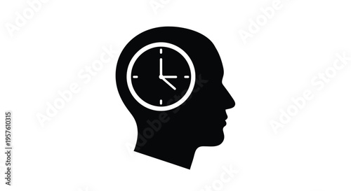 A silhouetted human head profile containing a clock face inside