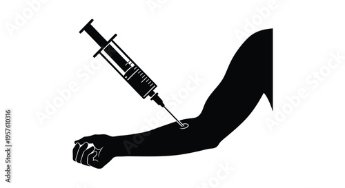 Black silhouette of an arm receiving an injection with a syringe