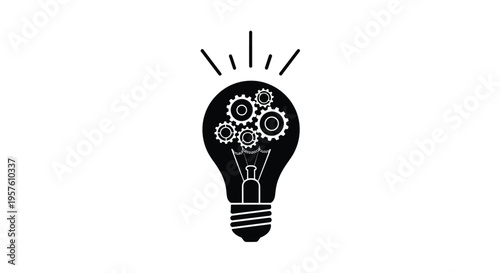 A black silhouette of a lightbulb filled with intricate gears