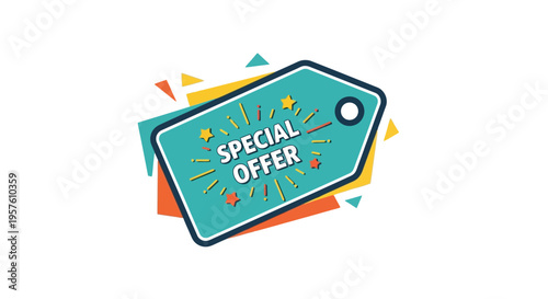 Colorful special offer label with stars and dynamic shapes