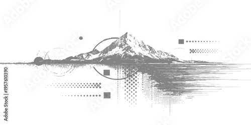 Mountain peak merging with digital data elements
