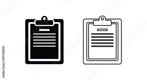 Two clipboard icons a solid black version and a white outline