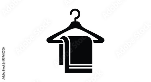 A simple black silhouette of a towel draped over a clothes hanger