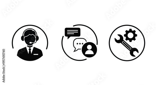 Customer support icons showcasing assistance communication and technical services