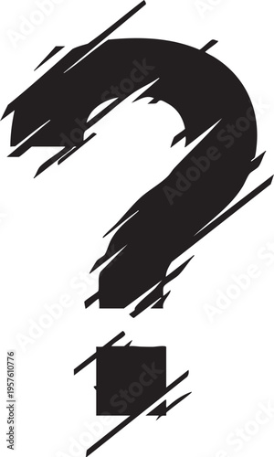 A large question mark symbol with a brush stroke effect