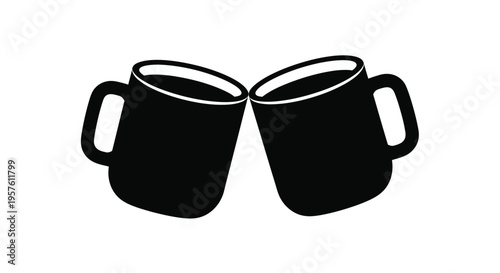 Two black mugs facing each other a minimalist design silhouette