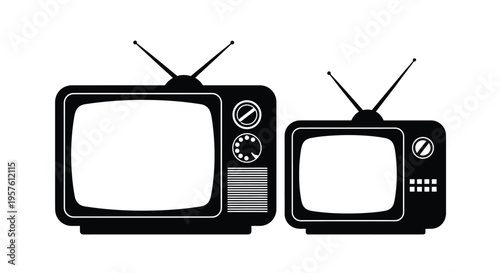 Two vintage televisions displayed side by side a striking silhouette