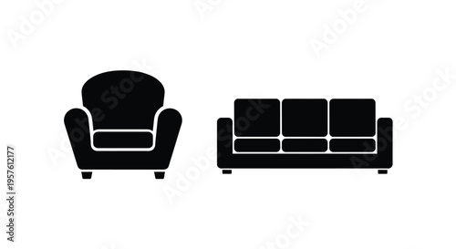 Black furniture icons depicting an armchair and a sofa silhouette
