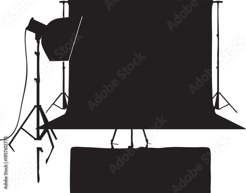 Professional photography studio setup with green screen and lighting equipment