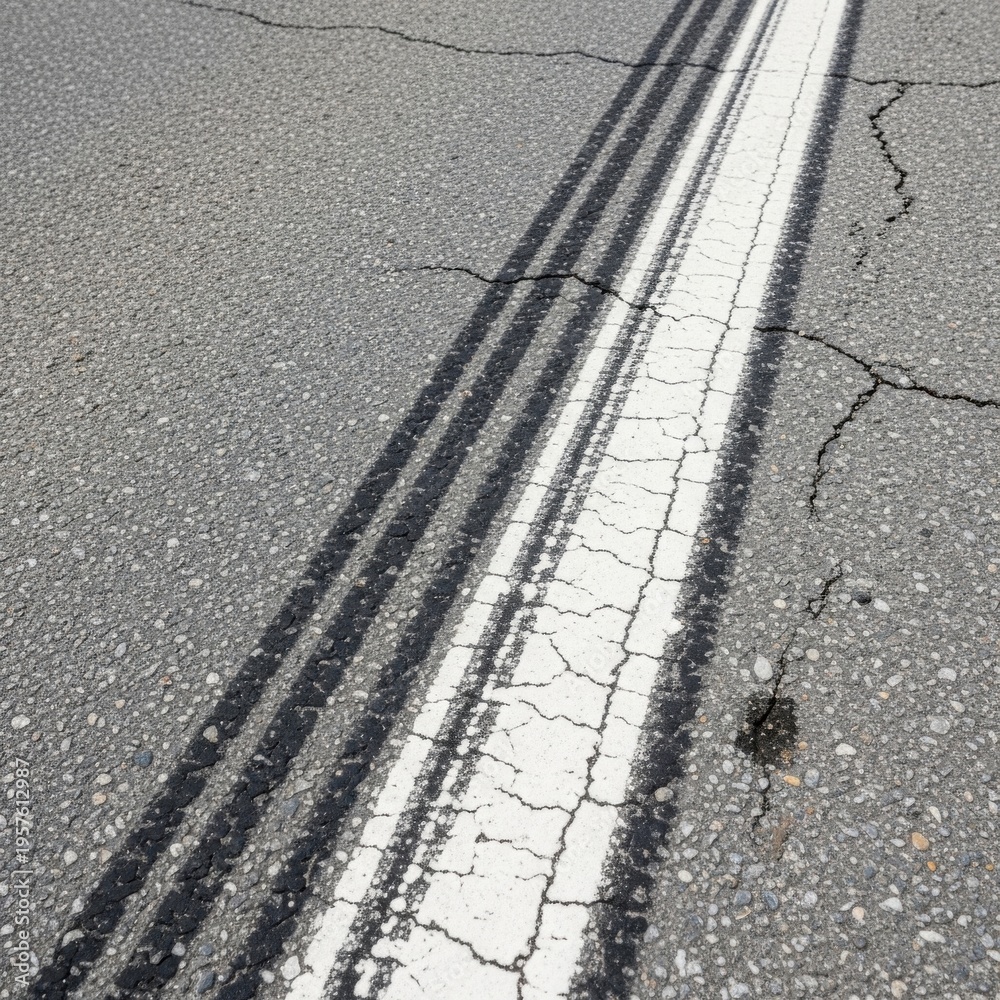 Fototapeta premium Abstract Tire Tracks Mark Cracked Asphalt Surface