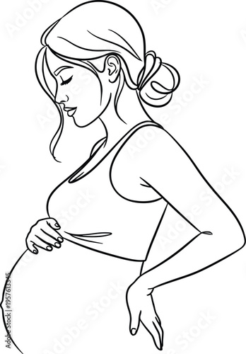 A pregnant woman with her hands on her belly