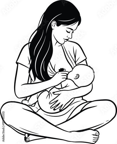 Mother breastfeeding baby in a comfortable sitting position