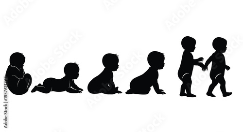 Stages of human development depicted in a black figure silhouette