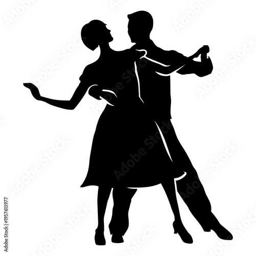 Passionate dance of a couple in silhouette