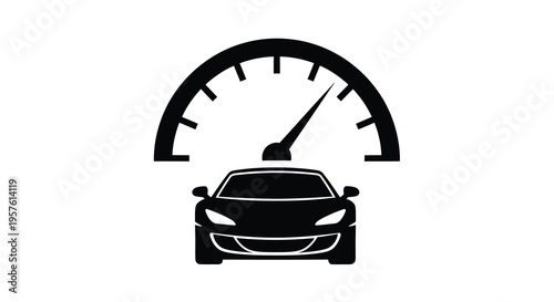Speedometer with a sports car below a striking black silhouette