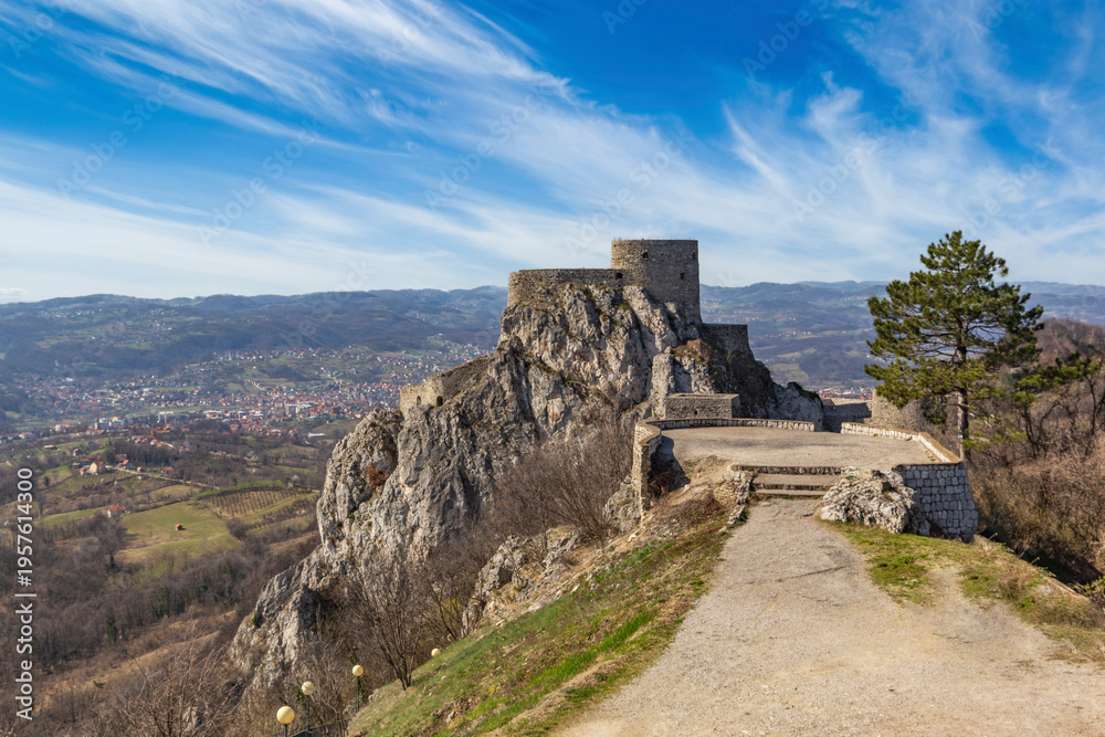 Fototapeta premium Srebrenik Fortress in Bosnia and Herzegovina. Ancient 14th-century castle.