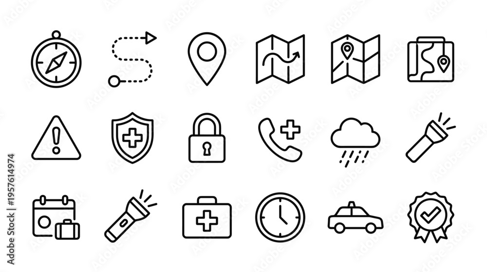 Fototapeta premium Set of 20 Travel and Navigation Outline Vector Icons
