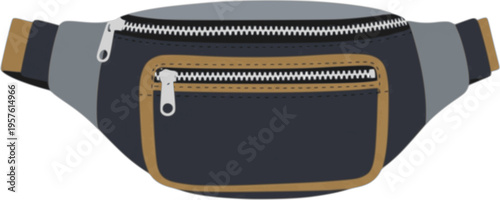 Waist hip bag on belt. Travel carry accessory, hands-free unisex small pouch, pocket with zipper in casual modern style. Flat vector illustration isolated on white background