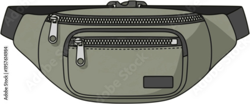 Waist hip bag on belt. Travel carry accessory, hands-free unisex small pouch, pocket with zipper in casual modern style. Flat vector illustration isolated on white background