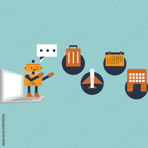 "Concept of AI-based data analysis and monitoring, vector illustration of AI analyzing graphs and numerical data."