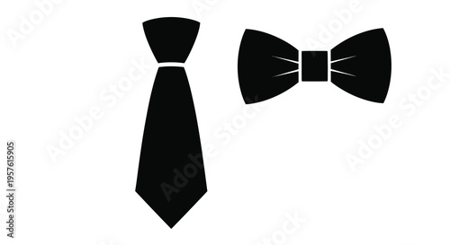 Two neckwear items a tie and a bow tie in black silhouette