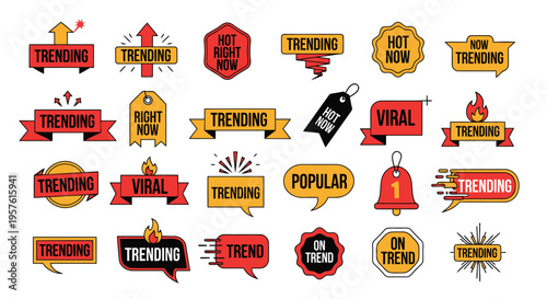 Set of trending viral and popular labels for social media marketing