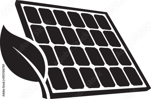 Solar panel with green leaf emblem