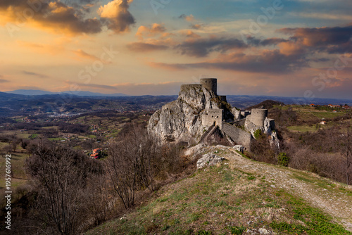 Wallpaper Mural Medieval Srebrenik Fortress at golden hour sunset, Bosnia and Herzegovina Torontodigital.ca